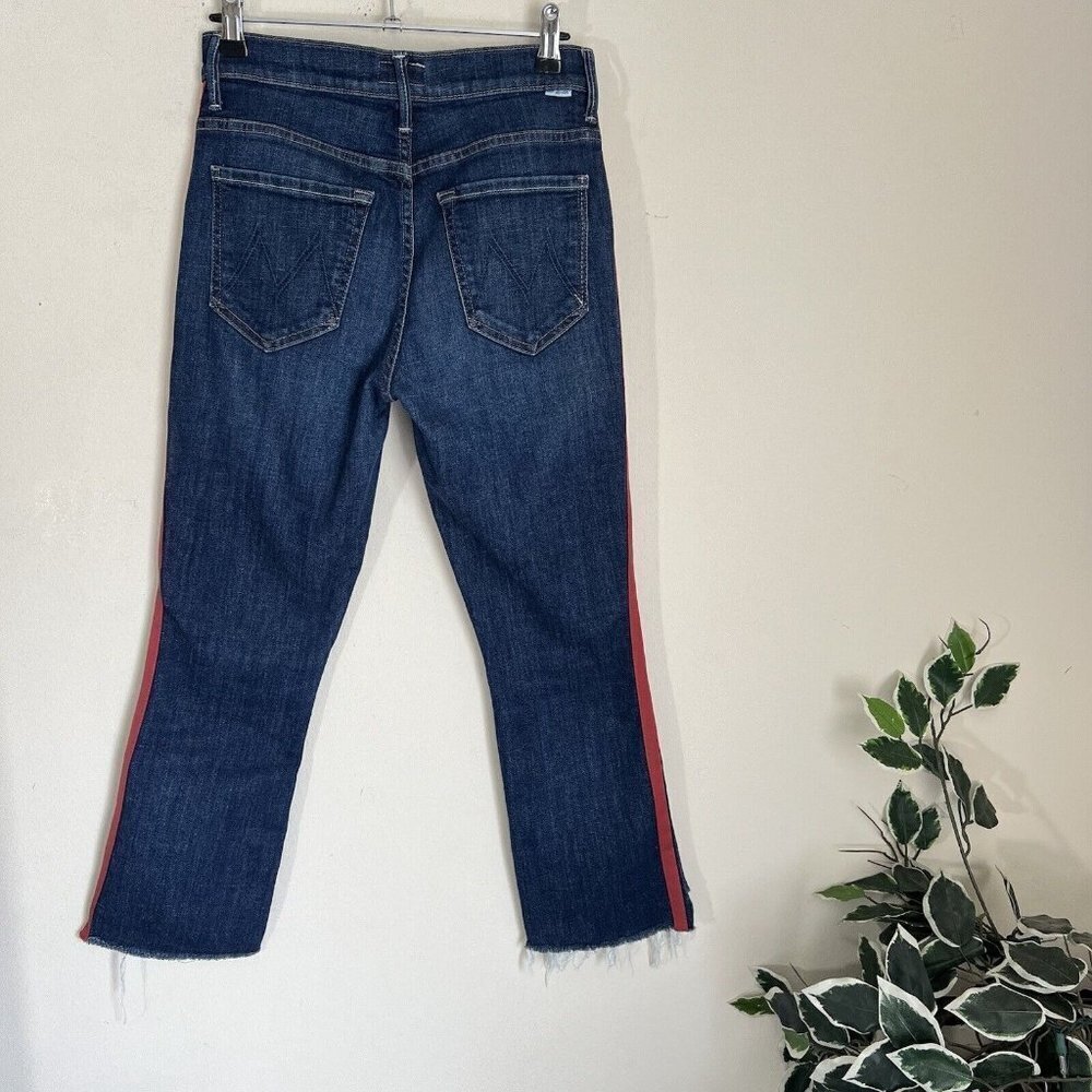Mother Insider Step Crop Fray Jeans in Speed Racer Blue Red Side Stripe Size 26 - Picture 6 of 10